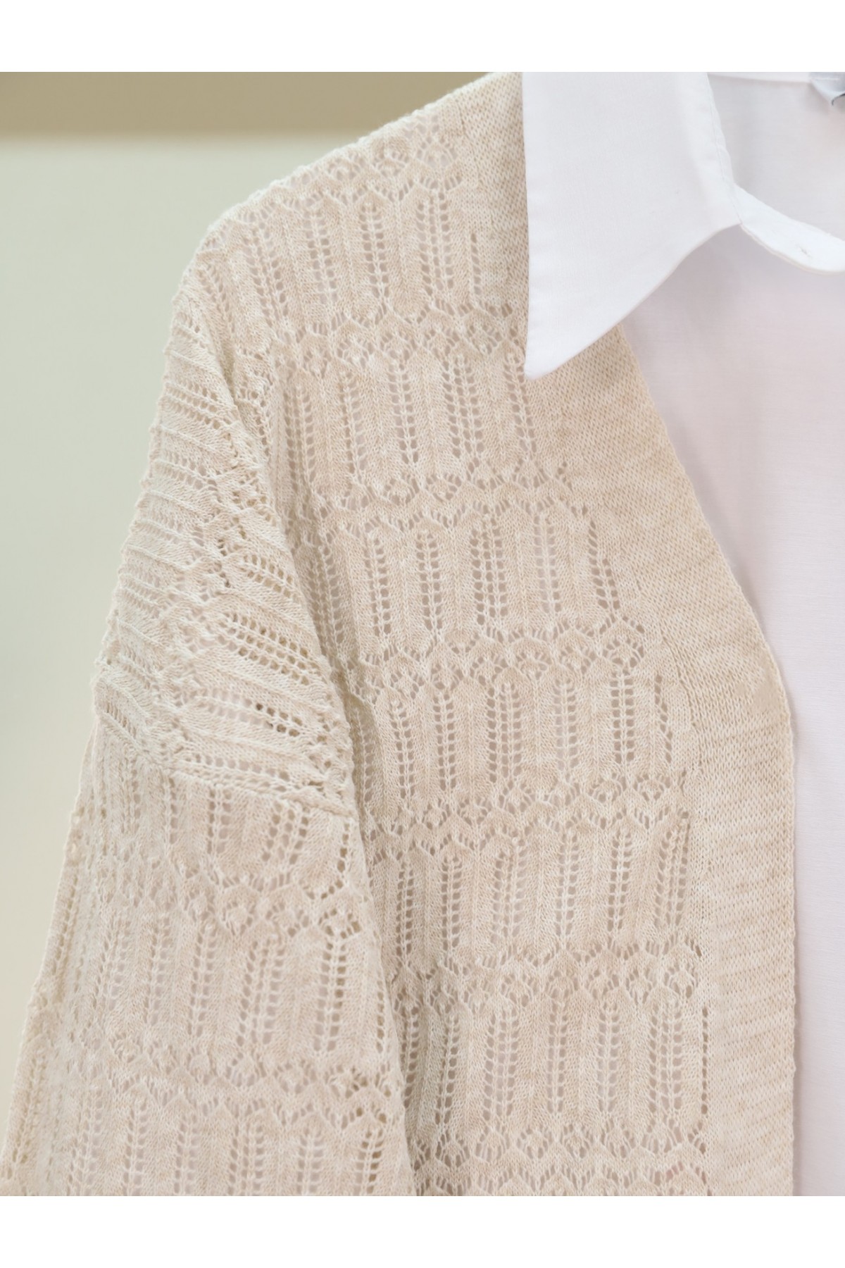 Ajurlu  Desenli Baharlık Hırka  -Taş