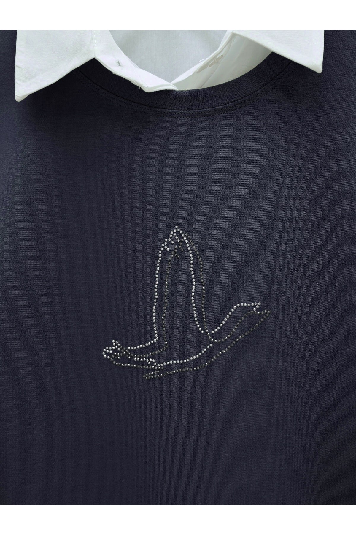 Kuş Desenli Taşlı Oysho Tunik  -Füme