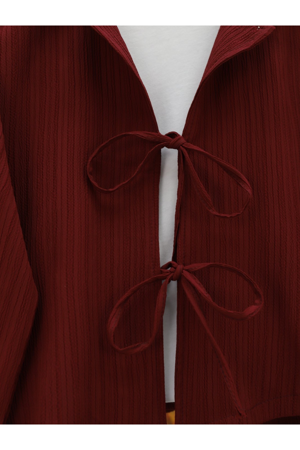 Önü Bağlamalı Etekli Krinkıl Takım  -Bordo