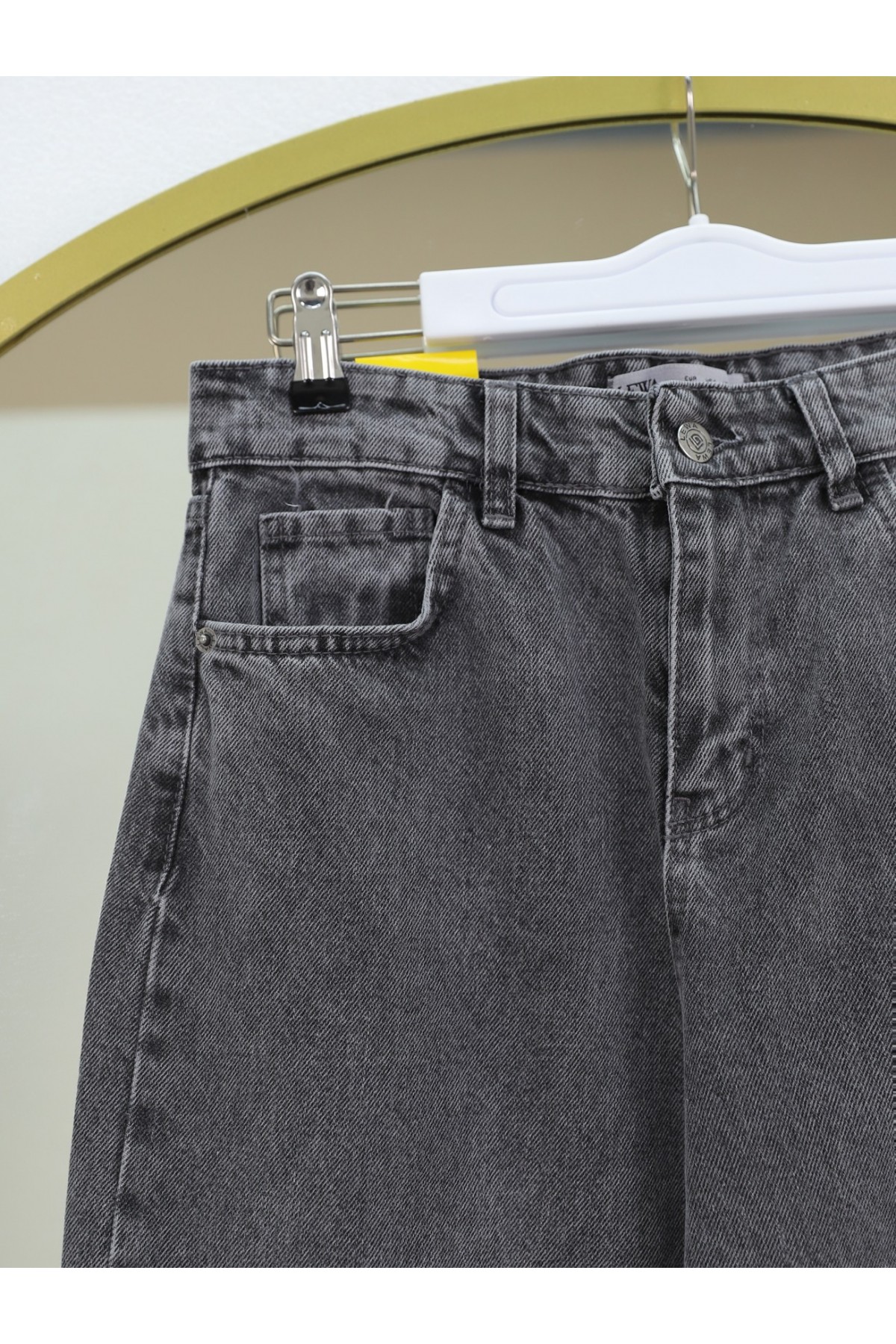 Çok Cepli Yüksek Bel Kot Pantolon  -Füme