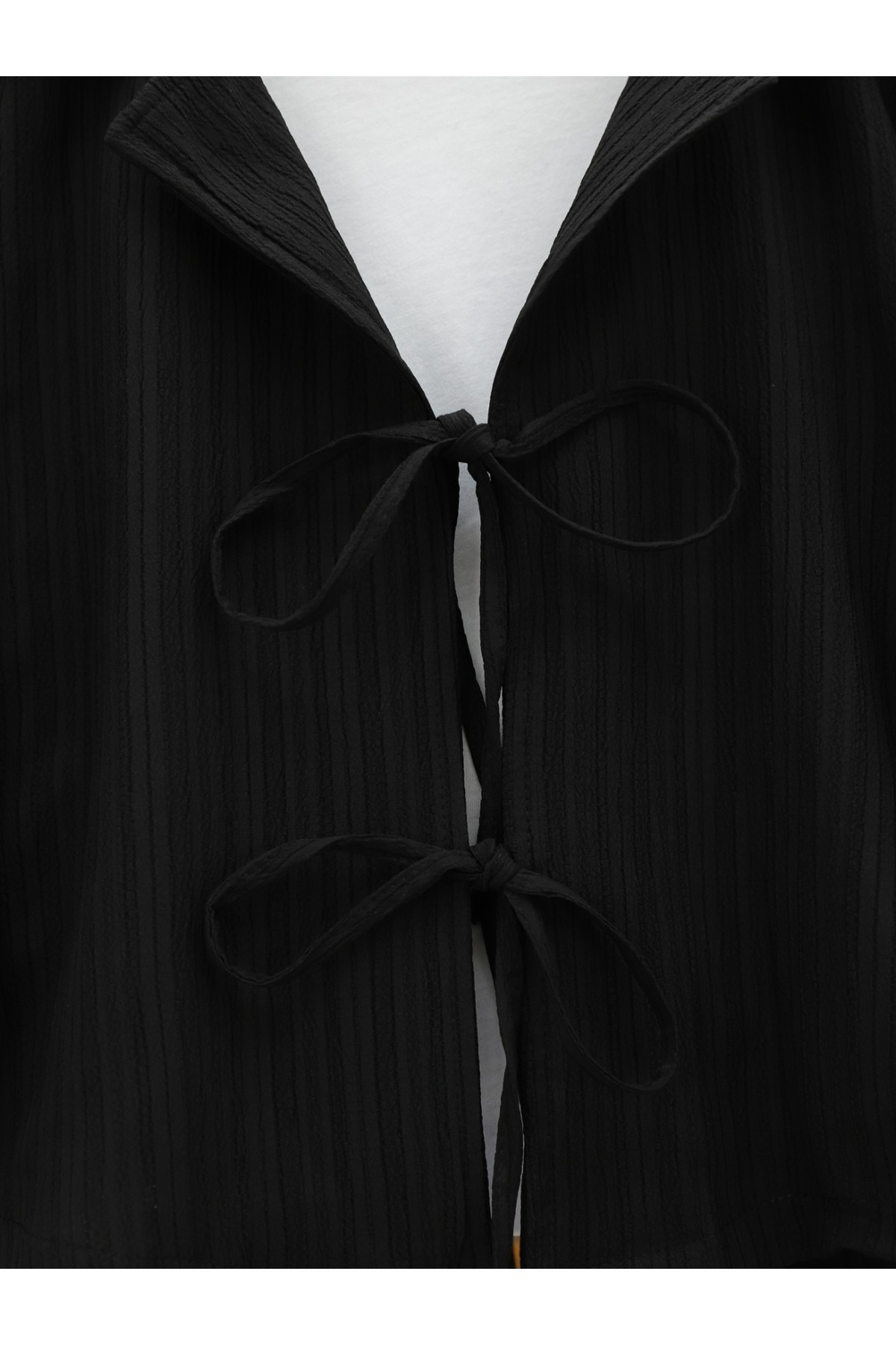 Önü Bağlamalı Etekli Krinkıl Takım  -Siyah