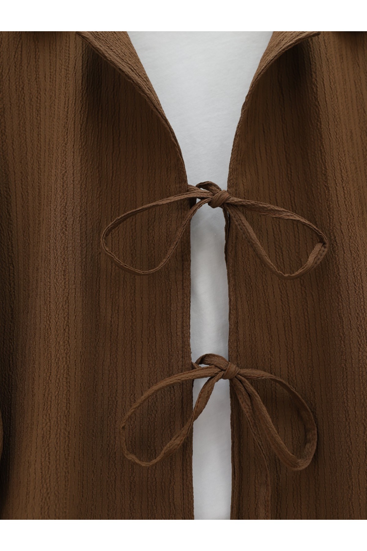 Önü Bağlamalı Etekli Krinkıl Takım  -Kahve