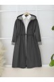 Beli Lastikli Kolu Katlamalı Kapşonlu Trenckot  -Antrasit
