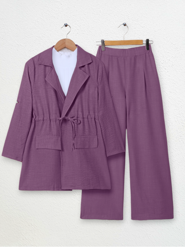 Kapaklı Tünel Köprülü Ceketli Keten Takım -Mürdüm