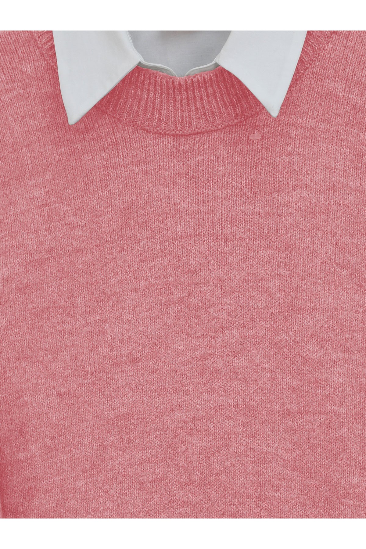 Yuvarlak Yaka Balon Kol Salaş Triko Kazak  -Yavruağzı