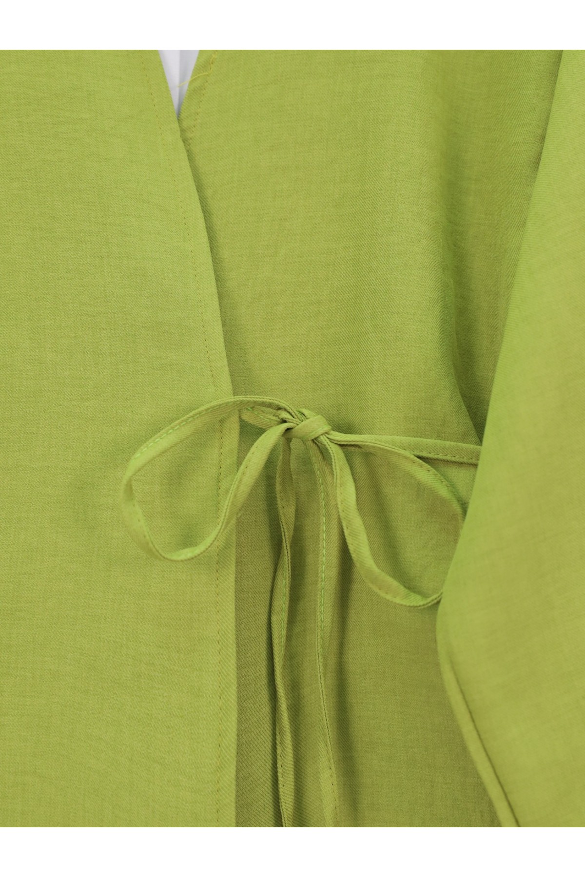 Önden Bağlamalı Pantolonlu Kimono Takım -Yağ Yeşili