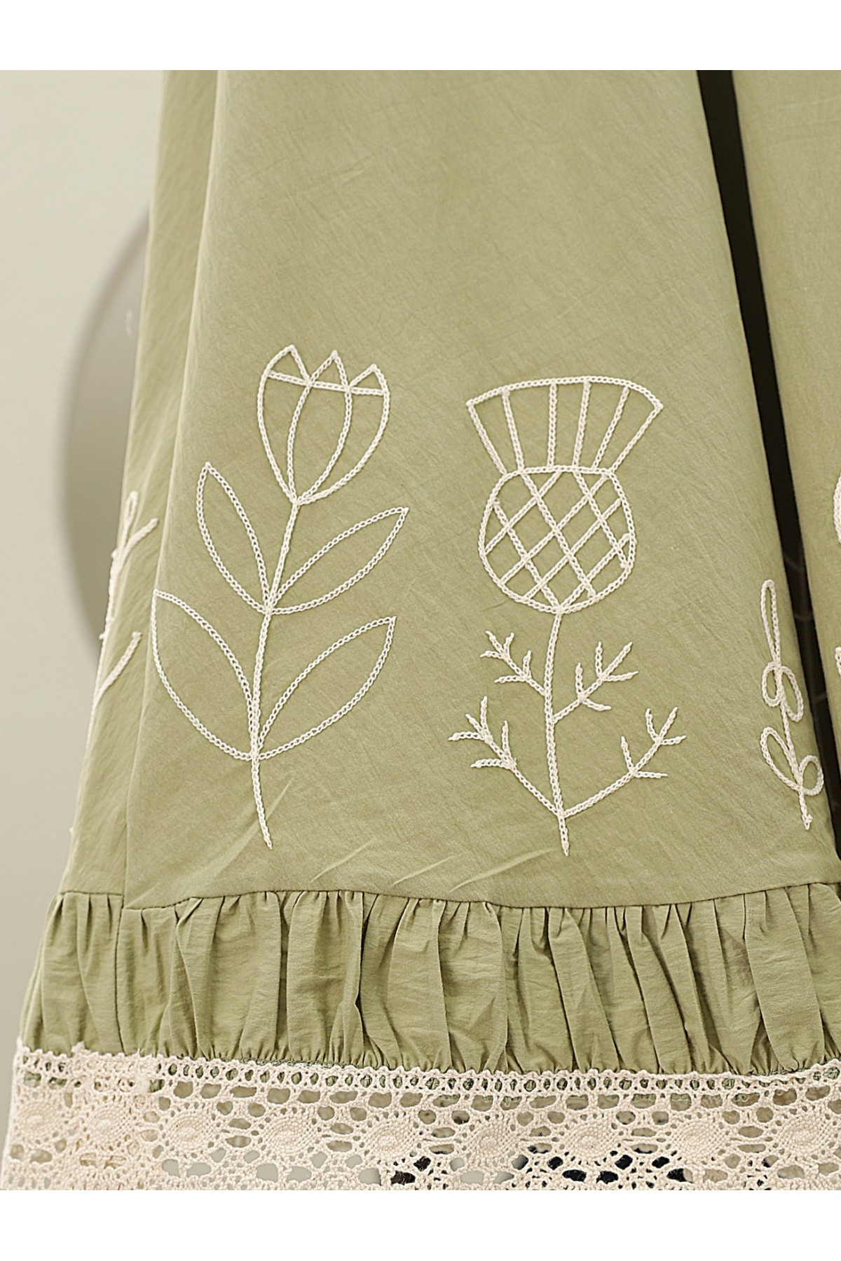 Dantel İşlemeli Beli Lastikli Etek -Çağla Y.