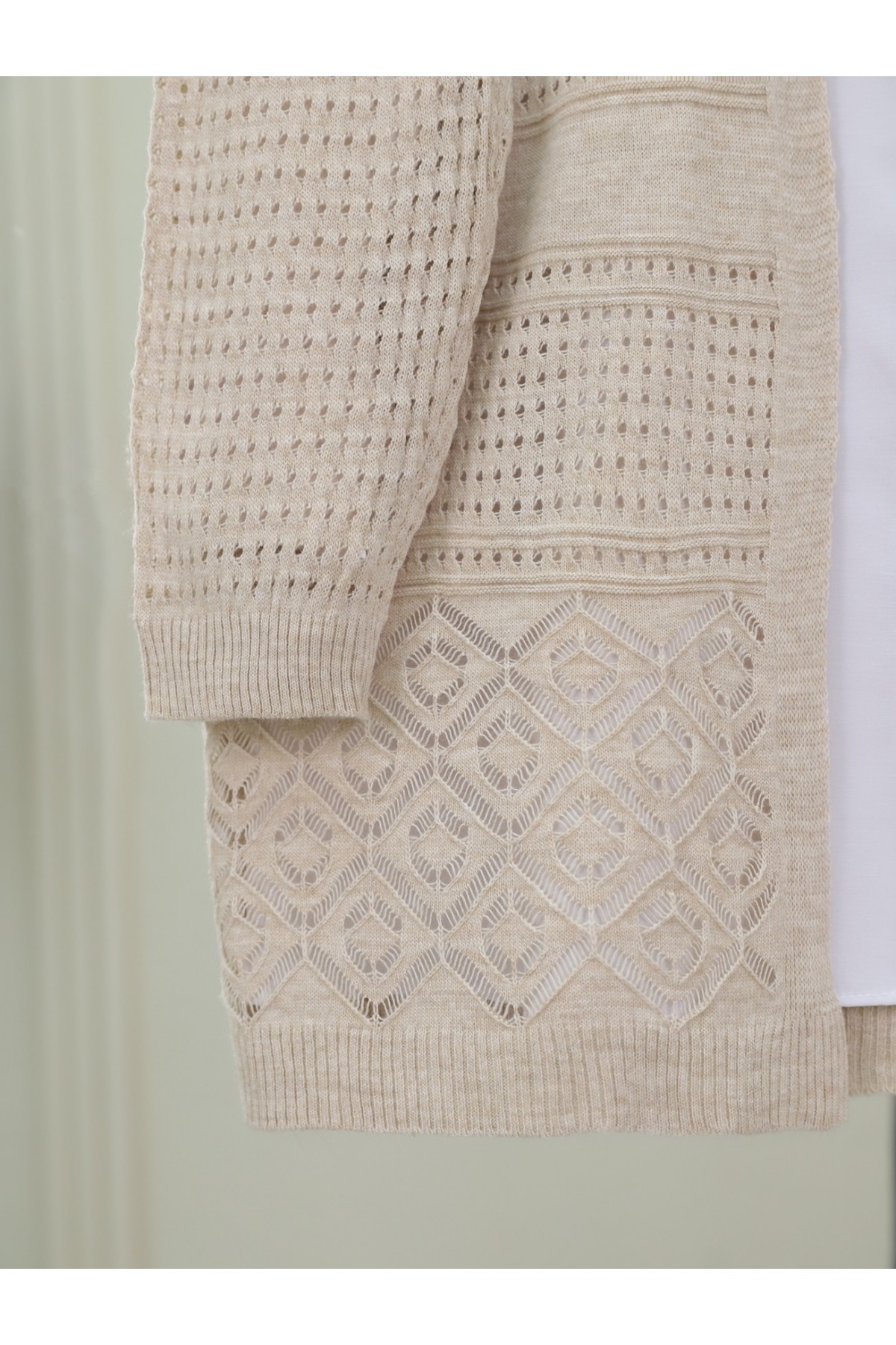 Ajurlu Mevsimlik Triko Hırka  -Taş