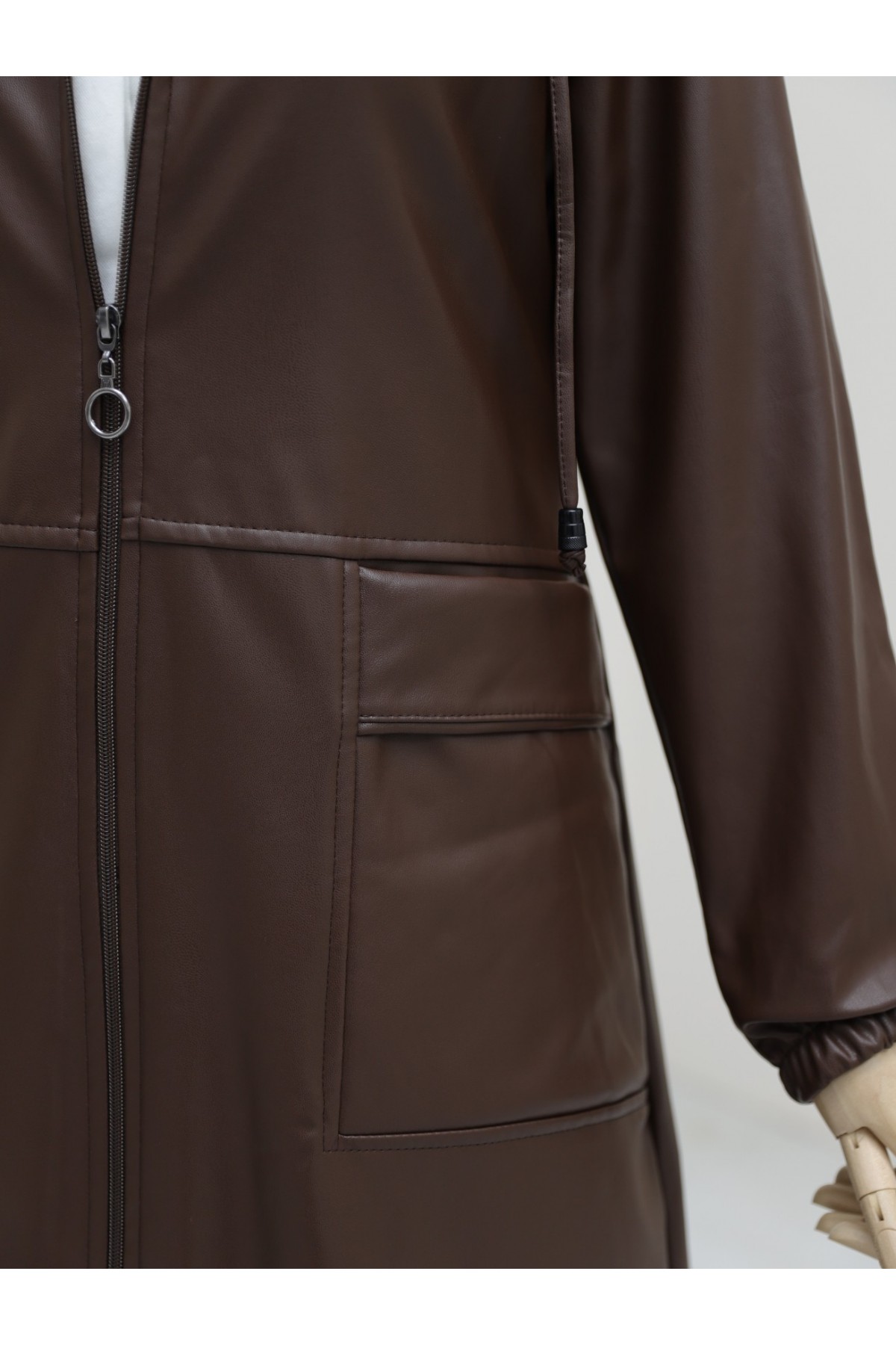 Torba Cepli Fermuarlı Suni Deri Kap -Kahve