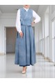 Yandan Bağlamalı Yelek Etek Kot Takım -Buz Mavi