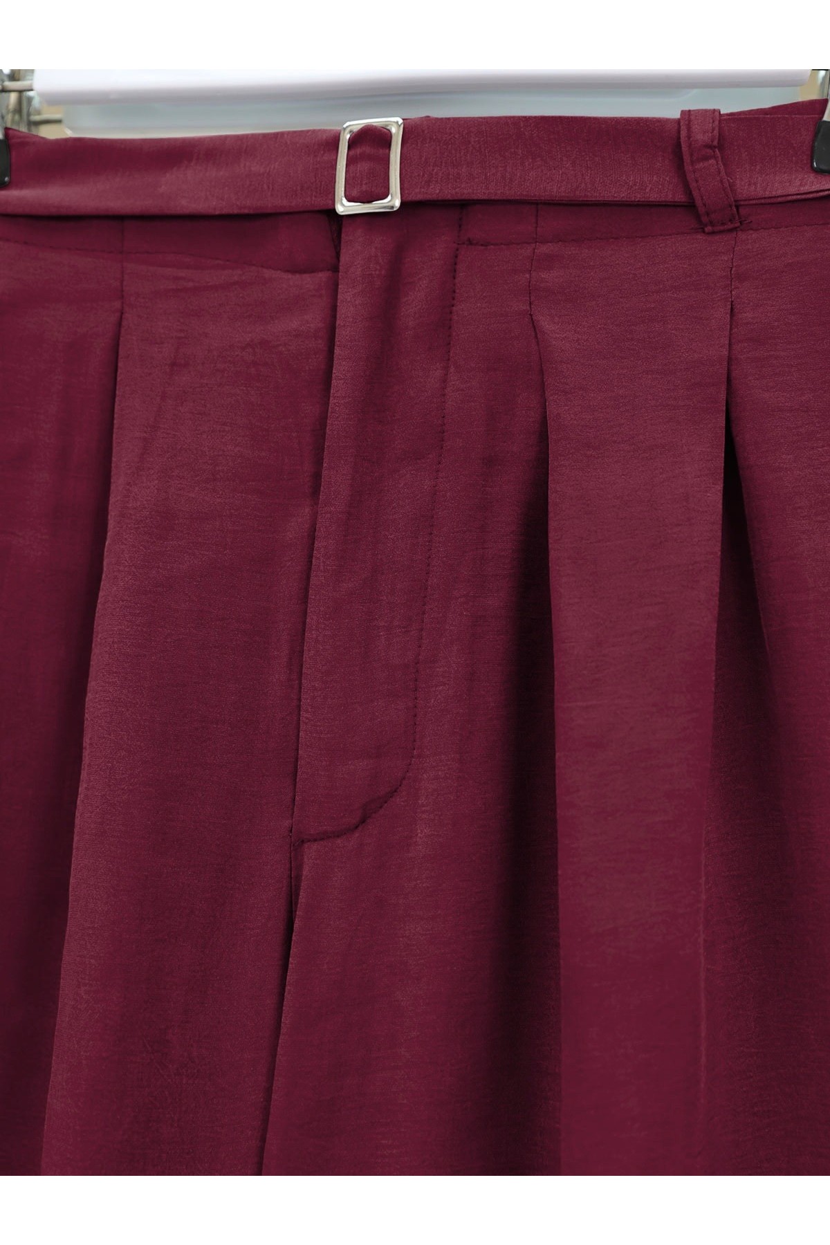 Beli Lastikli Kemer Detaylı Tensel Cupra Pantolon -Bordo