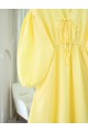 Yakası Bağlamalı Kolu Ve Beli Lastikli Müslin Elbise -Sarı