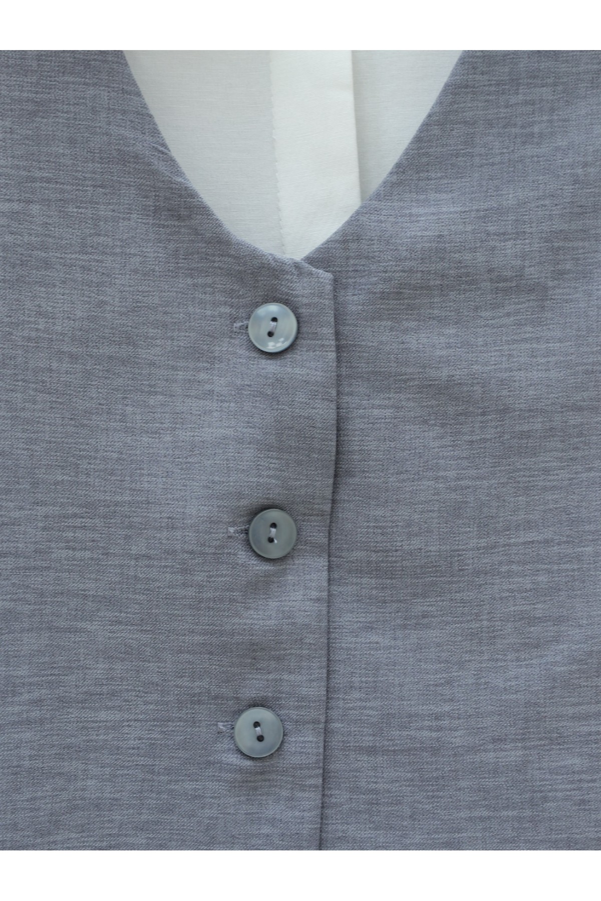 Düğmeli Yelekli Takım -Gri