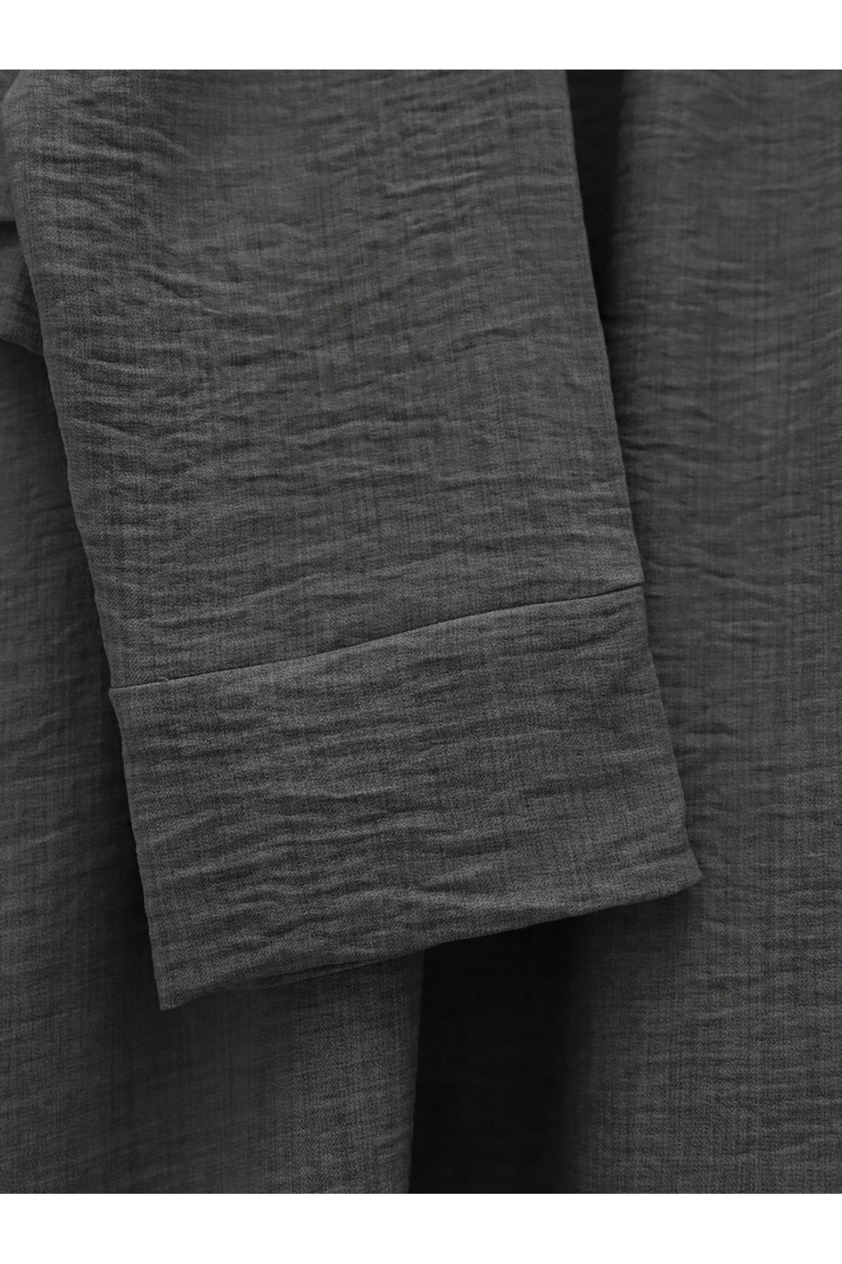 Önü Bağcıklı Beli Lastikli Etekli Keten Takım  -Antrasit