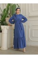 Fırfır Taş Detaylı Parça Eteklii Kemerli Ayrobin Elbise -İndigo